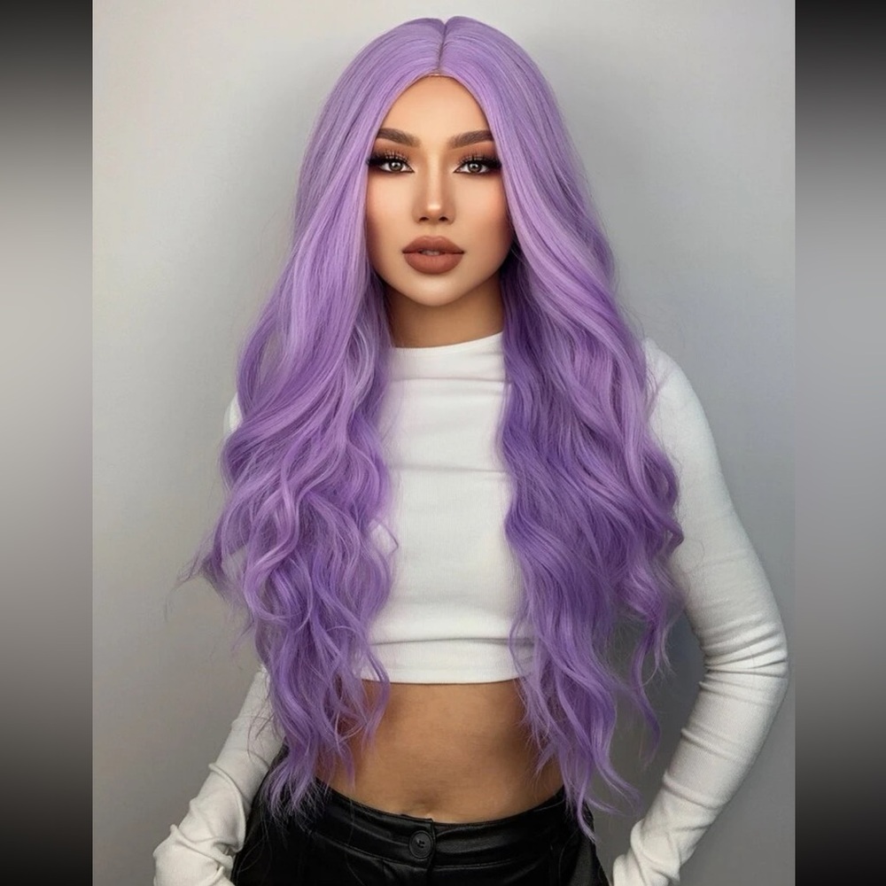 NEW Next Day Ship Long Purple Wig Curly 28" Light Purple Pastel Purple